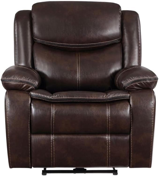 Pemberly Row Faux Leather Power Recliner Chair Dark Brown Upholstered USB Port 40.25 H x 39 W x 37 D Plush Cushions Modern Living Room or Den Seating Contour Tufting Comfortable Relaxation