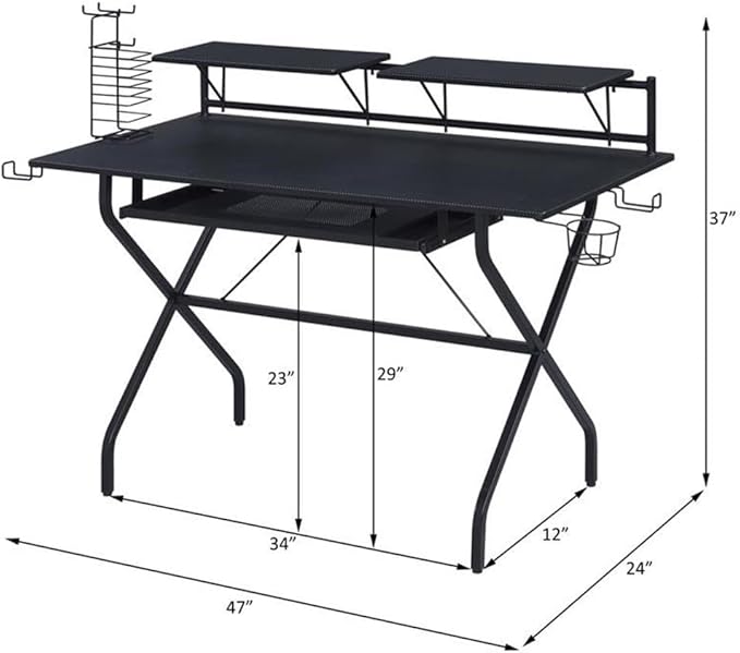 Acme Hartman Wooden Top 2-Shelf Computer Desk with Keyboard Tray in Black
