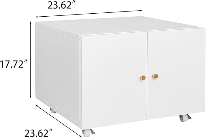 2 Door Mobile File Cabinet Metal Lateral Filing Cabinet with Shelf and Wheels for Home Office Mobile Printer Tables Metal Printer Stand with Storage White