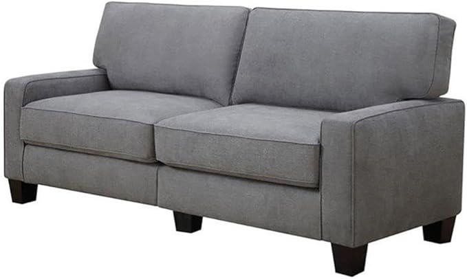 Pemberly Row Contemporary Fabric Upholstered Sofa Glacial Gray Finish 73 in Wide Durable Polyester Material Memory Foam Cushions Flared Arms Small Living Spaces Stylish Living Room Furniture