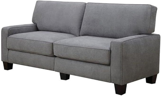 Pemberly Row Contemporary Fabric Upholstered Sofa Glacial Gray Finish 73 in Wide Durable Polyester Material Memory Foam Cushions Flared Arms Small Living Spaces Stylish Living Room Furniture