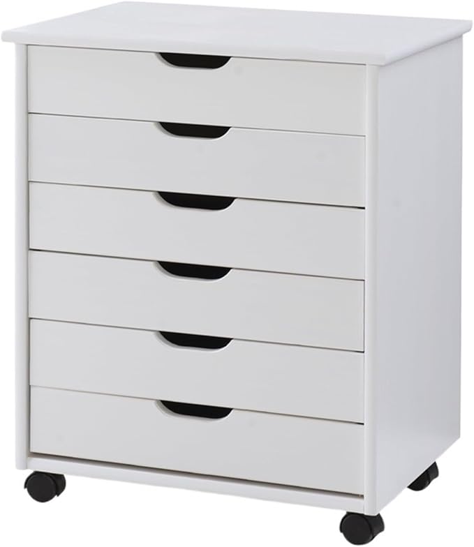 Mobile File Cabinet Six Drawer Rolling Storage Cart Mobile Organizer Home Office Kitchen Craft Space with Contoured Handles and Casters