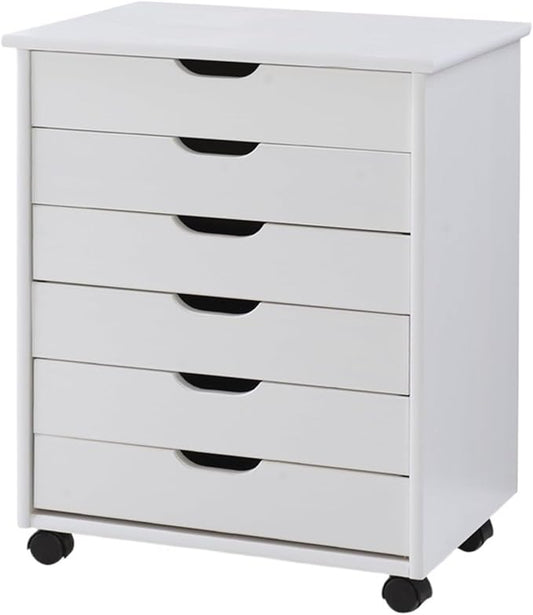Mobile File Cabinet Six Drawer Rolling Storage Cart Mobile Organizer Home Office Kitchen Craft Space with Contoured Handles and Casters