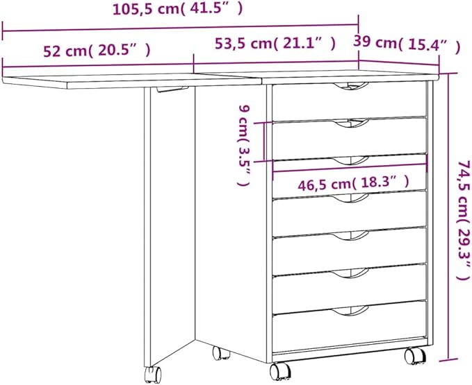 Foldable Rolling Cabinet with 7 Storage Drawers Mobile Home Office Desk with Smooth Wheels Space Saving Compact Desk - Gray