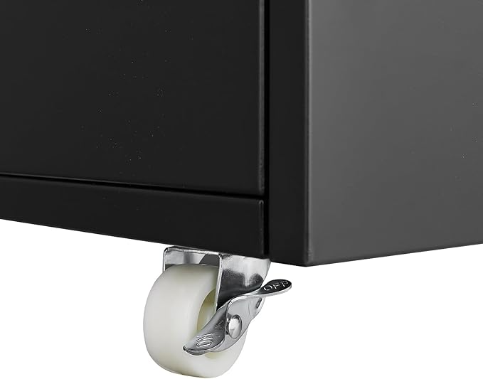 Mobile File Cabinet Metal Printer Stand with 360 Degree Rotation Wheels Rolling Copier Cabinet 2 Door Steel Printer Stand with Storage