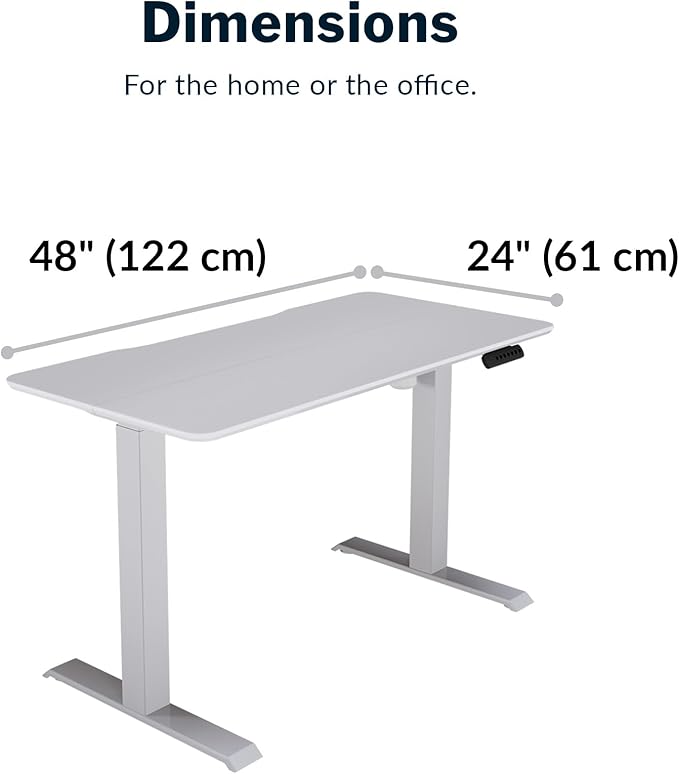 Vari Essential Electric Standing Desk for Home Office – 48x24 Sit-Stand VariDesk 4 Memory Height Presets 2-Piece Laminate Wood Top Sturdy T-Style Legs Supports 150 Lbs + Easy Assembly (White)