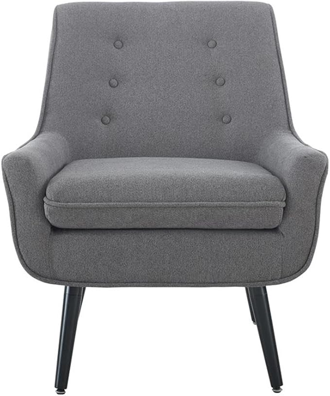 Allora Polyester Upholstered Button-Tufted Accent Chair Gray Fabric Modern Design with Black Finished Legs Pinewood Frame Plush Cushioned Seat 27.5W x 30.75D x 32.25H for Living Room or Office