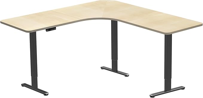 VIVO Electric Height Adjustable 71 x 71 inch Curved Corner Stand Up Desk Light Wood Table Top Black Frame Memory Controller L-Shaped Workstation E3C Series DESK-KIT-E3CBC
