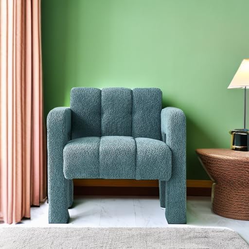 Accent Chair Living Room Chairs Modern Comfy Reading Nook Chair for Bedroom Upholstered Boucle Fabric Side Chair Armchair for Living Room Office (Green)
