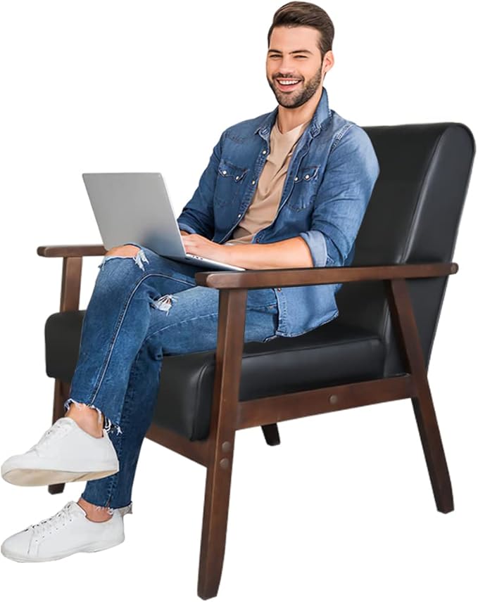 AODAILIHB Leather Sofa Couch Set 2 Accent Chairs &amp 1Loveseat Black Faux Leather Loveseats Mid Century Modern Office Couch for Small Space Waiting Room Living Room Furniture (3 Black)