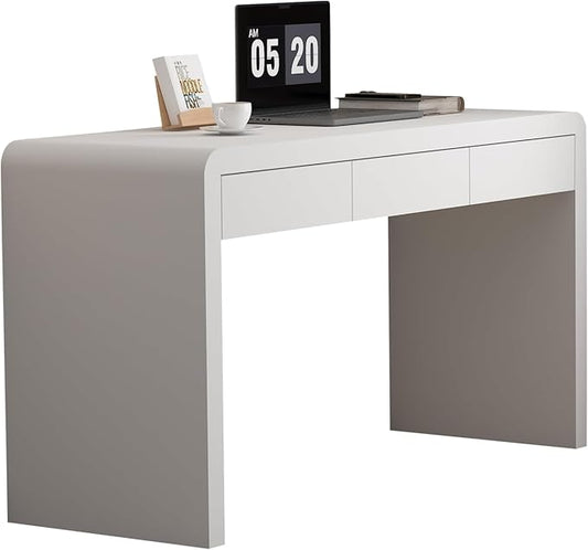 Executive Desk with Drawers White Computer Desk with Drawers with Three-Layer Lacquered Thick Wooden Board 55 inch Modern Home Office Desk for Study Living Room Bedroom