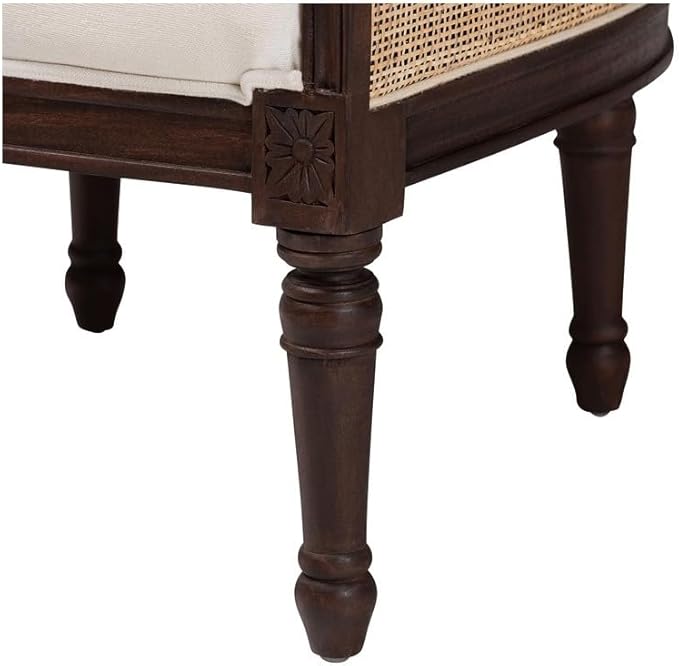 Beige Upholstered Armchair with Woven Accents - Elegant Living Room Chair