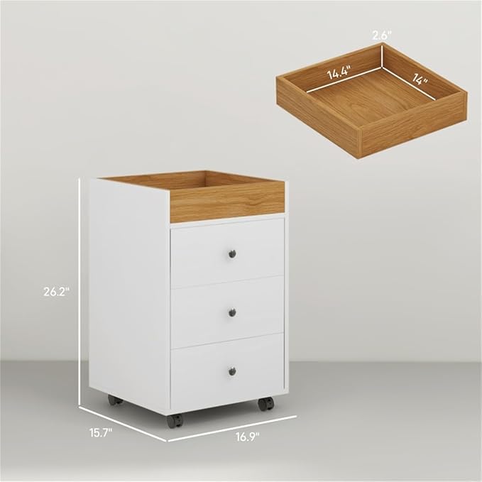 White Rolling Cabinet Mobile Organization for Home Office Under Desk Storage on Wheels16.9 W x 15.7 D x 26.2 H Particleboard Rolling File Cabinet Mobile Storage for Home or Professional Office
