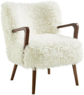 Modway Zerra Upholstered Faux Shearling Lounge Chair in White – Mid-Century Modern Accent Armchair with Wood Frame – Fuzzy Fabric Single Sofa Chair