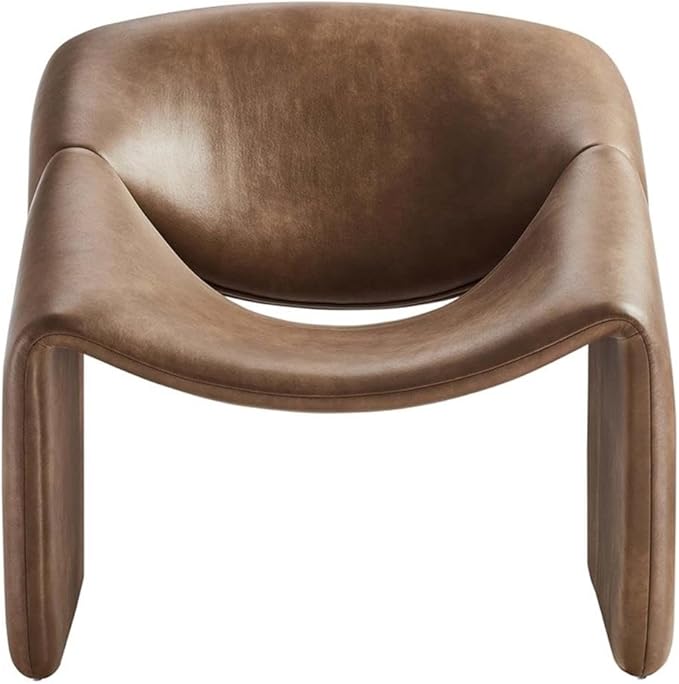 Pemberly Row Modern Fabric Accent Chair Vegan Leather Upholstery Dense Foam Padding Tubular Metal Frame Brown Finish Non-Marking Floor Glides Fully Assembled Living Room or Home Office Seating