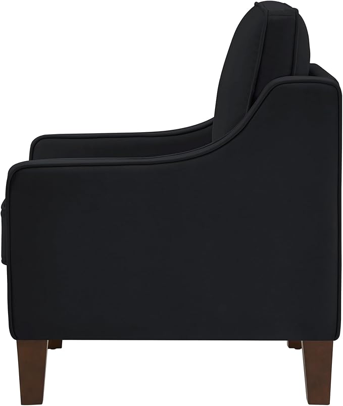 Velvet Upholstered Accent Chair Single Seat Sofa with Wooden Legs Modern Armchairs for Living RoomBedroom and Office Black