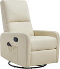 Jocisland Swivel Glider Rocking Recliner Chair for Adults Nursery Rocker Reclining Comfy Upholstered Single Sofa Armchair for Living Room Bedroom Nursing Leather Cream