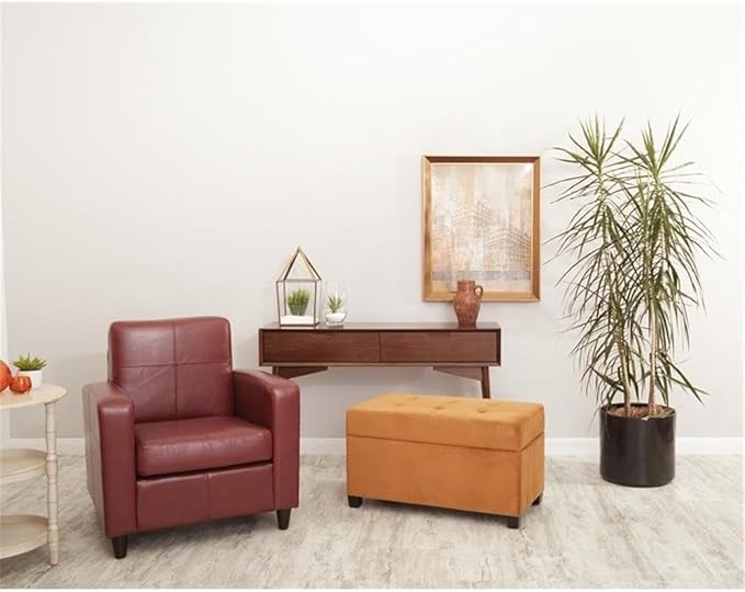 BOWERY HILL Modern Faux Leather Upholstered Club Chair 33.25 in H x 30 in W x 34 in D Red Finish Solid Wood Legs Tool-Free Assembly Comfortable Accent Seating for Living Room or Office