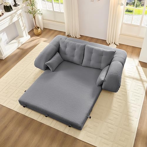KEIKI 78.7 Foldable Human Dog Bed 3-in-1 Multi-Functional Sleeper Sofa Bed Teddy Fabric Foam-Filled Convertible Floor Couch for Living Room Guest Room Playroom Grey
