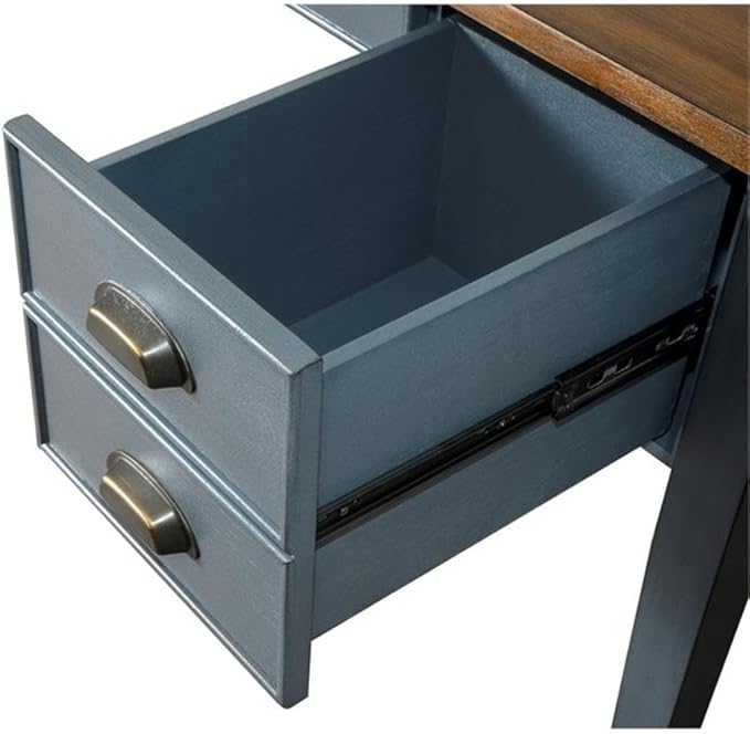 Martin Furniture Farmhouse Wood Half Pedestal Executive Desk Writing Table Office Desk Blue