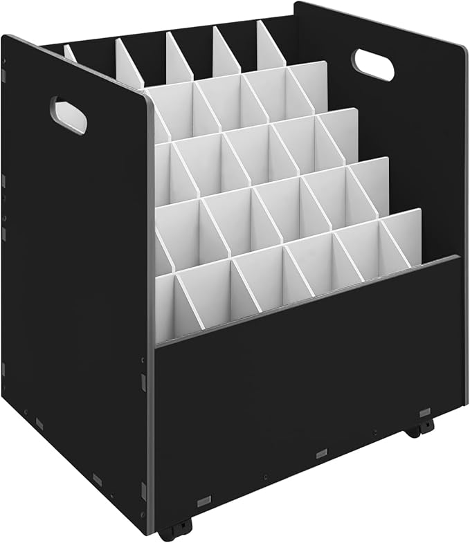Mobile Roll File Storage Organizer with Wheels 30 Slots Black Mobile Files Storage Cabinet Construction Plan Holders Roll Files Storage for Office School (30 Slots Black)