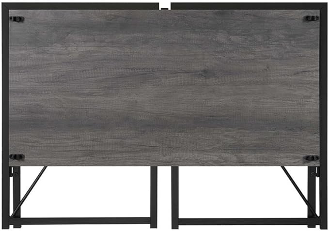 Pemberly Row Folding Desk 39 in L x 19.75 in W x 29.5 in H Gray Wood Finish Black Powder-Coated Metal Frame Compact Particleboard Workspace Easy Assembly Home Office or Study Desk