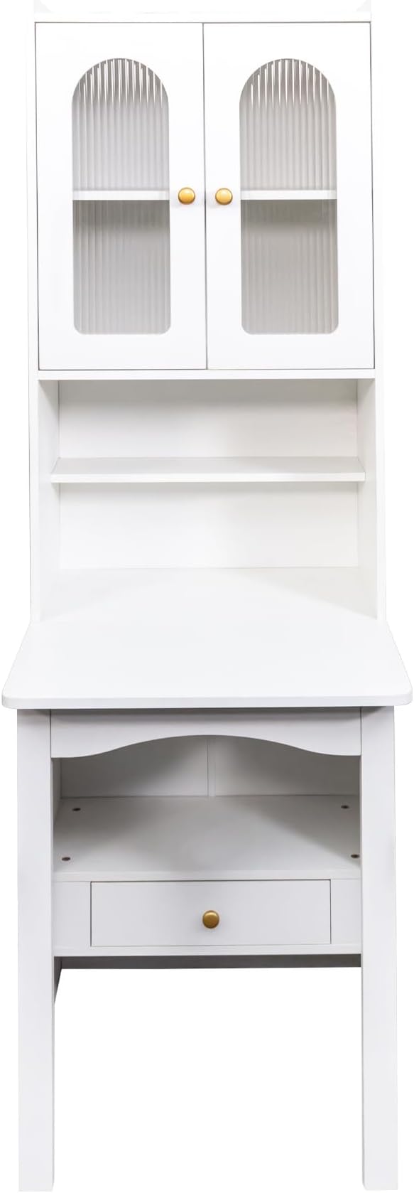 Fold Out Desk with Storage Hidden Desk Craft Storage Cabinet - Space Saving Fold Out Table with Drawer &amp Shelves 5-in-1 Multi-Functional Workstation for Home Office Living Room Bedroom (White)