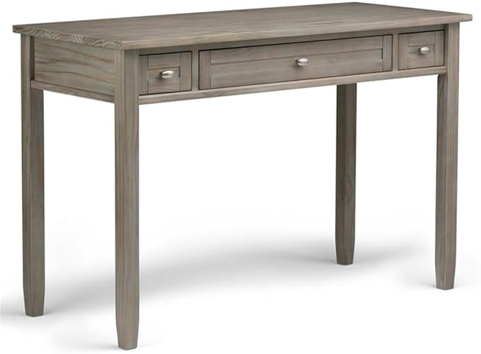 Pemberly Row Transitional Wood Writing Desk 48 in Wide Distressed Gray Finish Solid Wood Construction Shaker Style Drawers Keyboard Tray Office Desk for Home or Living Room