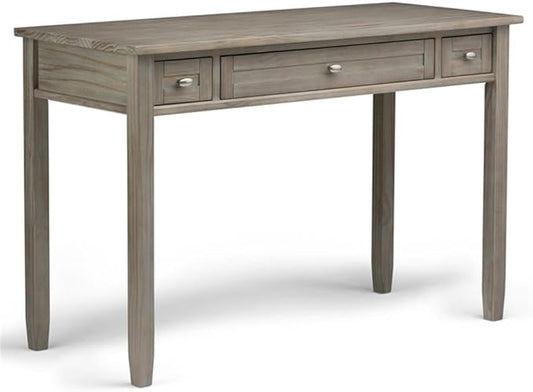 Pemberly Row Transitional Wood Writing Desk 48 in Wide Distressed Gray Finish Solid Wood Construction Shaker Style Drawers Keyboard Tray Office Desk for Home or Living Room