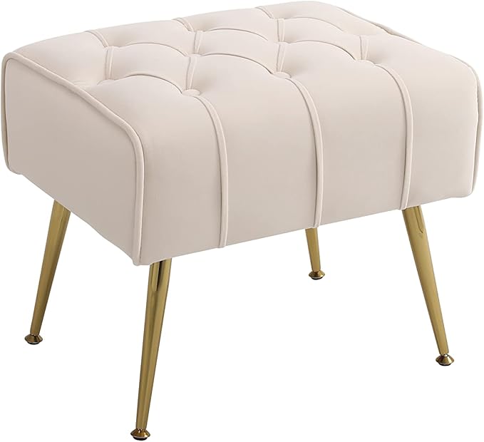 Velvet Accent Chair with Ottoman Modern Sherpa Chair with High Backrest and Armrest Upholstered Reading Chair with Ottoman Set Comfy Living Room Chair with Metal Leg for Bedroom (Beige)