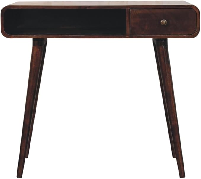 Solid Wood Curved Walnut Writing Desk - Computer Desk for Home Office with Storage
