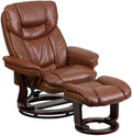 BOWERY HILL Contemporary Leather Recliner Vintage Brown LeatherSoft Upholstery 41.25 H x 33 W x 34-44.5 D Plush Arms Swivel Base and Mahogany Wood Frame Living Room or Office Chair
