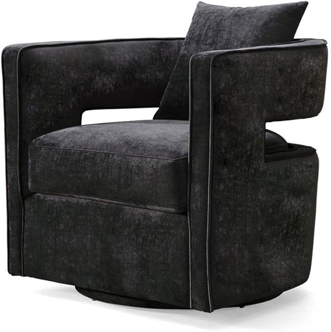 MAKLAINE 17.8 Velvet Swivel Accent Chair Black Finish Solid Wood Frame Stainless Steel Base Plush Foam Upholstered Seating Transitional Style for Living Room or Office