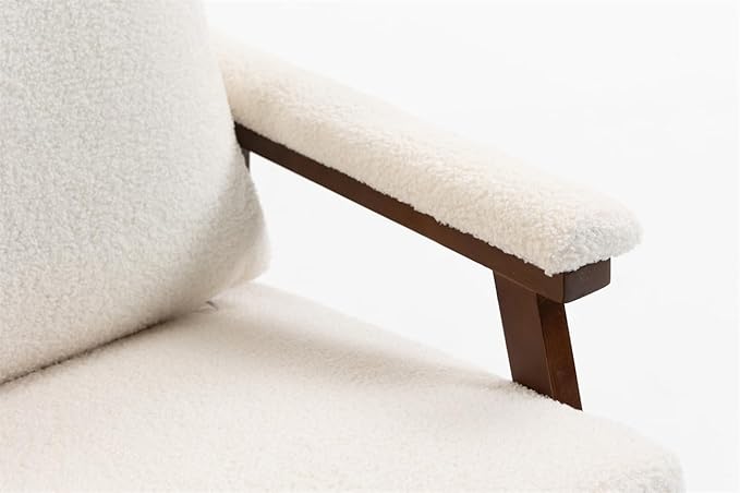 ZeHuoGe Mid Century Modern Accent Chair Rocking Chair with Wood Frame Upholstered Living Room Chairs Reading Armchair for Bedroom Sunroom (Antique White)