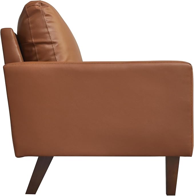 Faux Leather Loveseat Mid-Century Modern Sofa with Wooden Legs for Living Room Office-Brown