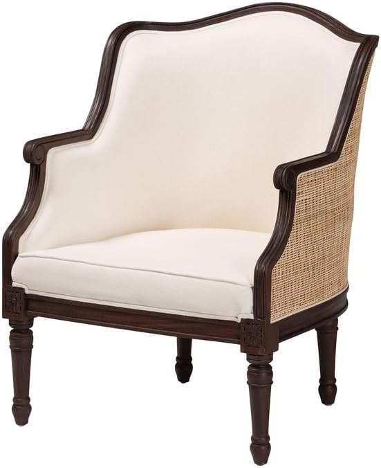 Beige Upholstered Armchair with Woven Accents - Elegant Living Room Chair