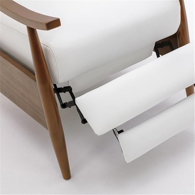 Pemberly Row Push Back Recliner Chair Faux Leather Upholstery Wooden Arms Milky White Finish Modern Reclining Living Room Chair 42.5 Hx30 Wx34 D