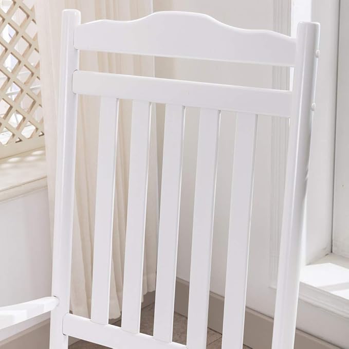 Outdoor Patio Rocking Chair Furniture Comfy Rocker for Adults Porch Balcony Garden Indoor Outside Wooden White