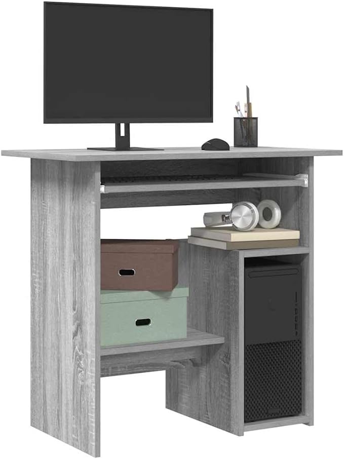 vidaXL Desk Writing Desk with Storage Home Office Desk Furniture Standing Computer Desk Modern Style Gray Sonoma Engineered Wood