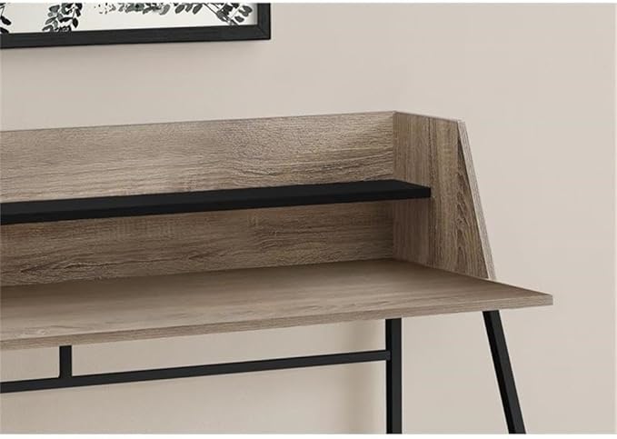 Pemberly Row Computer Desk 47.25 W x 23.75 D x 39.25 H Particle Board and Metal Dark Taupe and Black Finish Storage Hutch with Shelf Contemporary Home Office Laptop or Writing Table
