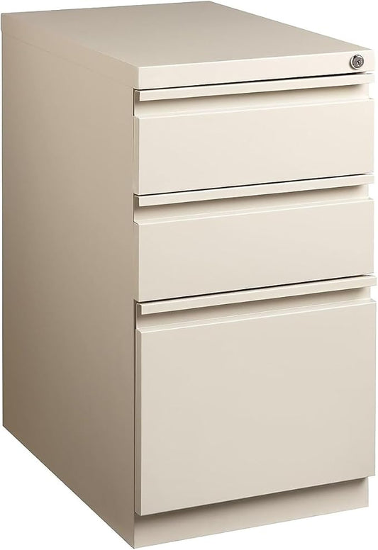 STAPLES Mobile Pedestal File Cabinet with Wheels 3-Drawer Putty