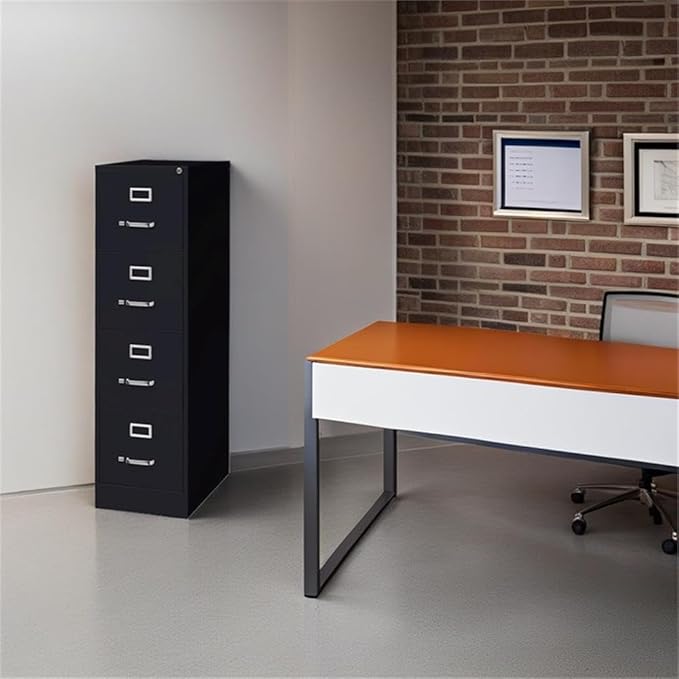 Pemberly Row 4 Drawers 52 Vertical Black Metal Filing Cabinet Lockable Pre-Assembled Stationary Letter Size for Home Office