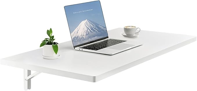 VEVOR Wall Mounted Folding Table 39.4 x 19.7 inches Wall Mount Table Floating Desk with Iron Bracket for Small Spaces Home Office Dining Laundry Room Kitchen Bar White