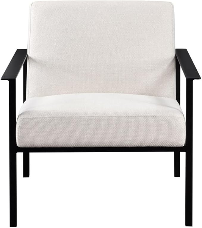 Pemberly Row Accent Chair 28.5 W x 31.75 D x 31 H Black Powder Coated Metal Frame Polyester Oatmeal Cream Upholstery Modern Architectural Design with Floor Glides for Living Room or Office Use