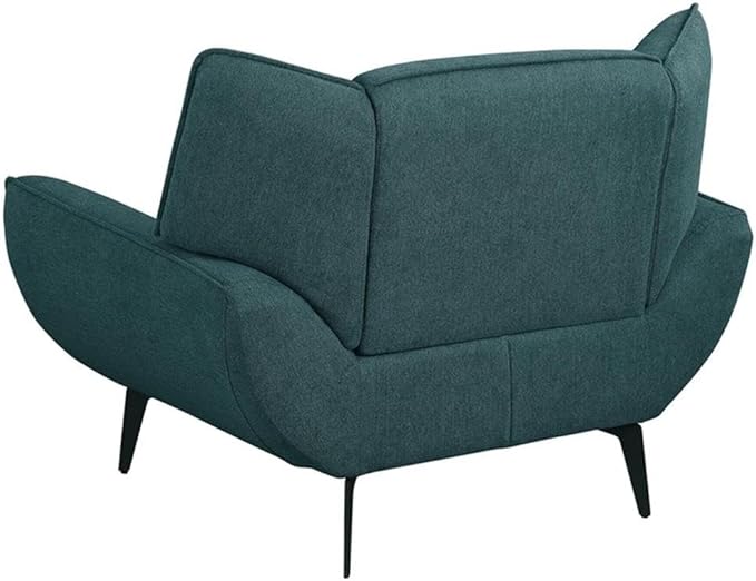 Pemberly Row Mid-Century Wing Back Accent Chair Teal Fabric Upholstery 32.25H x 43.25W x 34.5D Black Metal Legs Foam Cushions Stylish Modern Lounge Seating for Living Room or Compact Spaces