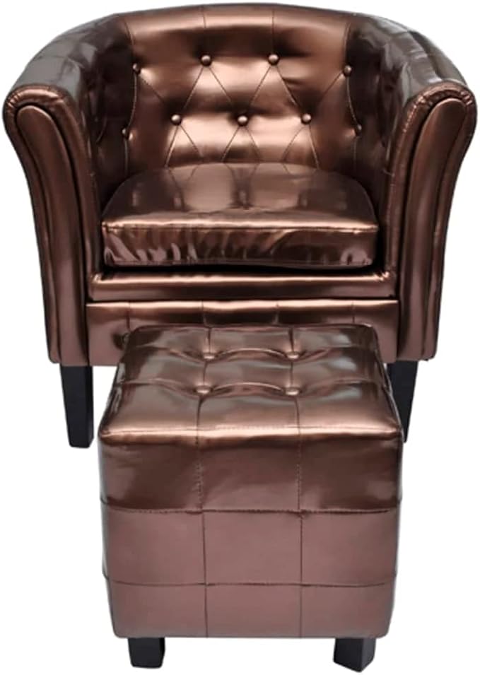 vidaXL Tub Chair with Footstool Armchair Recliner Sleeper Relaxing Sofa TV Chair Living Room Bedroom Office Guest Room Furniture Brown Faux Leather