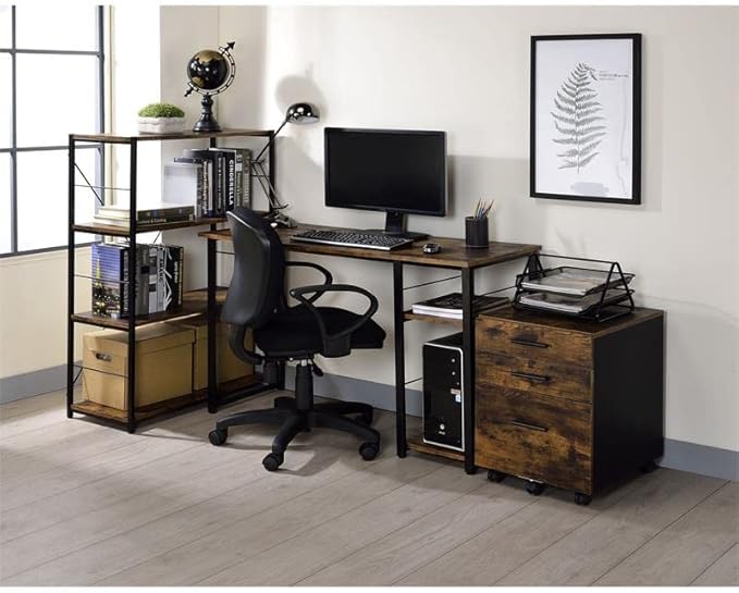 Acme Vadna Wooden Top Writing Desk in Weathered Oak and Black