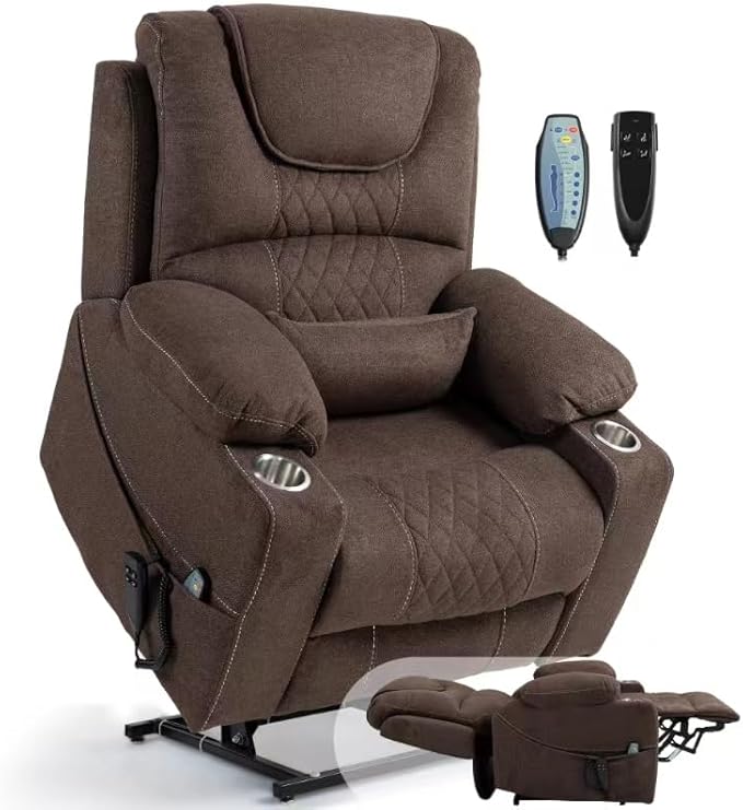 Large Power Lift Recliner Chair Sofa with Massage and Heat for Big and Tall ElderlyInfinite PositionsDual MotorCup HoldersExtended FootrestVelvet Home Theater Seat