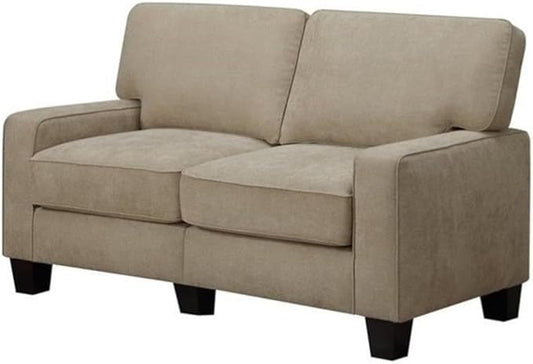 Pemberly Row Modern Fabric Loveseat 61 Wide Silica Sand Beige Finish Hardwood Frame 2 Pillows Memory Foam Cushions Small Living Spaces or Office Sofa Tool-Free Assembly