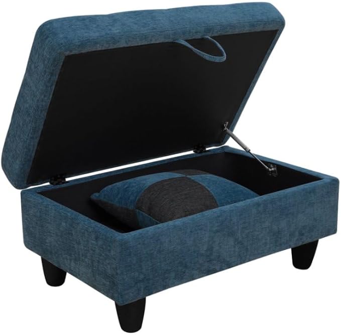 L-Shaped 3-Piece Flannel Sofa with Storage Ottoman Set Sectional Couch Sofa Set for Living Room Office Small Space Blue